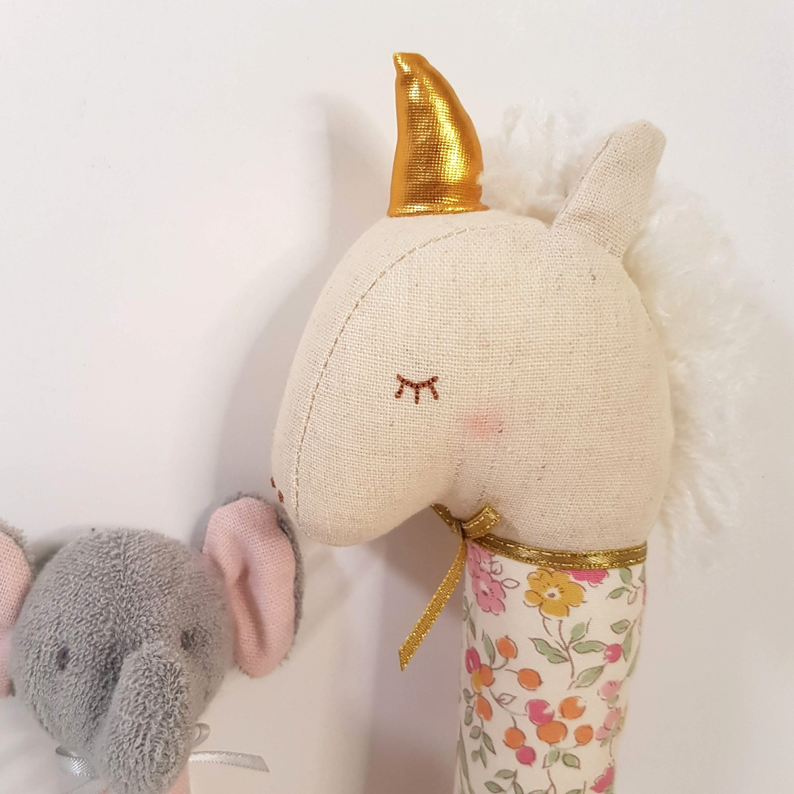 Alimrose UNICORN SQUEAKER ELEPHANT RATTLE Floral Toy Pastel Baby Soft Toy Animal2