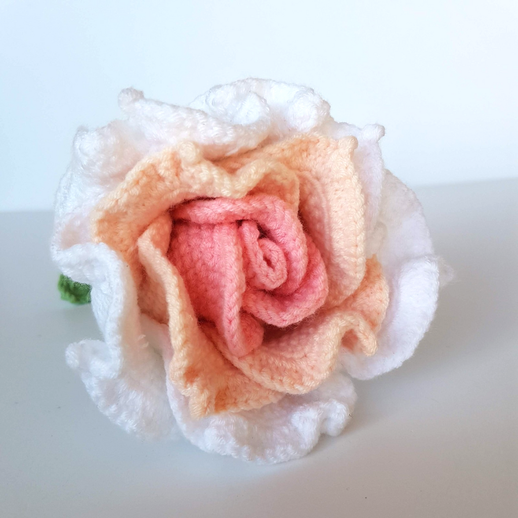 CROCHET ROSE FLOWER 44cm tall Stem Knitted Floral Pink Homewares Decor Decorate1