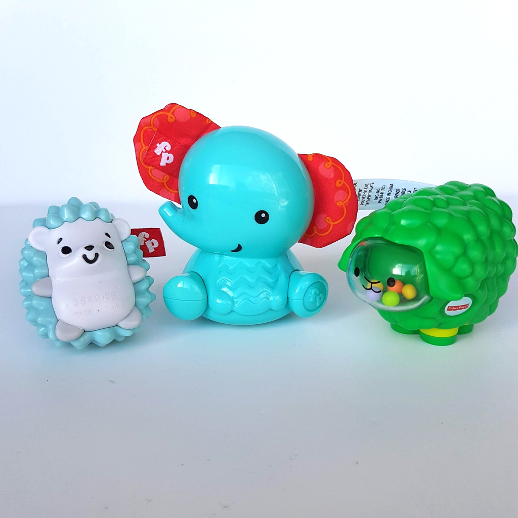 Fisher Price Broccoli SHEEP Squeaker HEDGEHOG Shaker ELEPHANT Rattle Baby Toys0