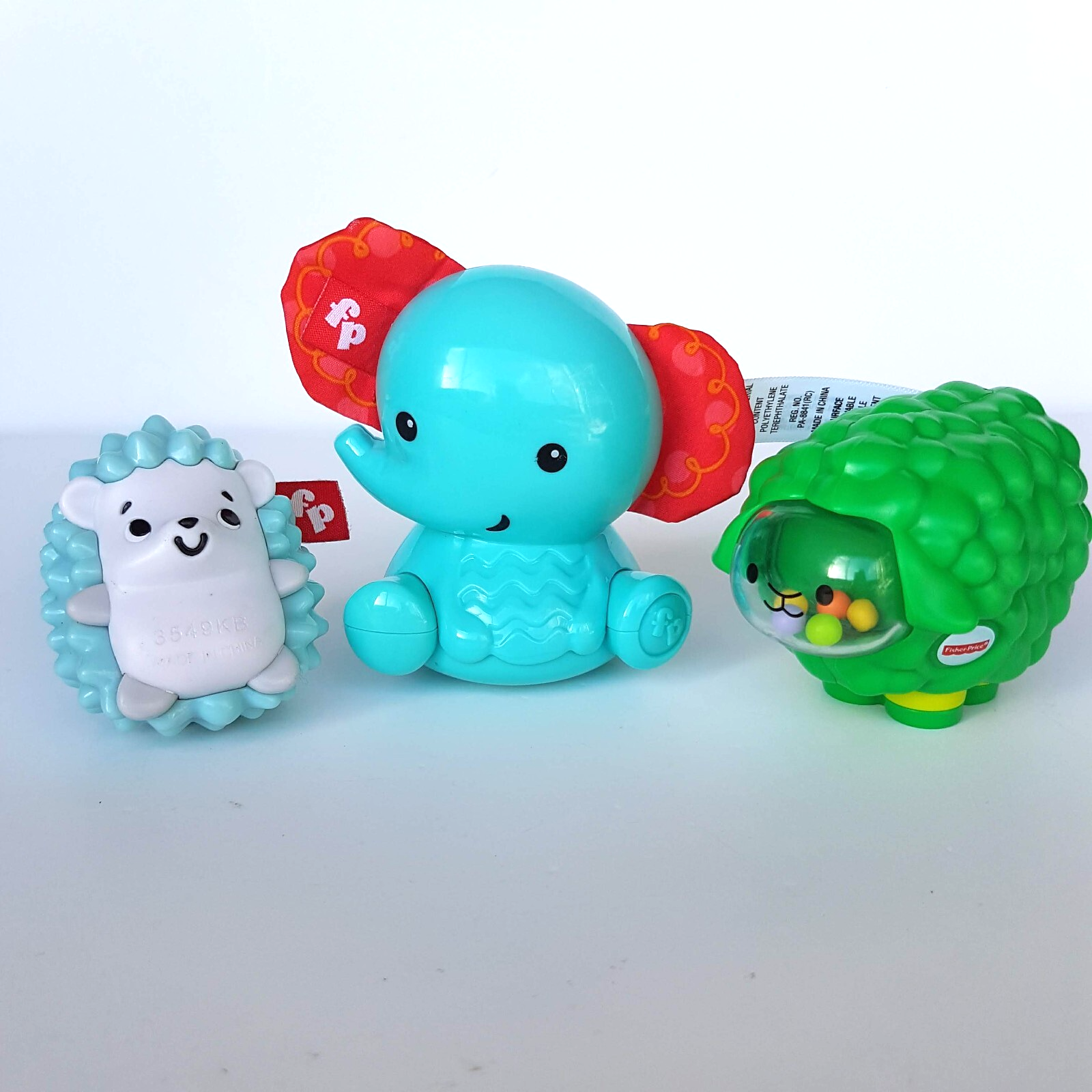 Fisher Price Broccoli SHEEP Squeaker HEDGEHOG Shaker ELEPHANT Rattle Baby Toys0