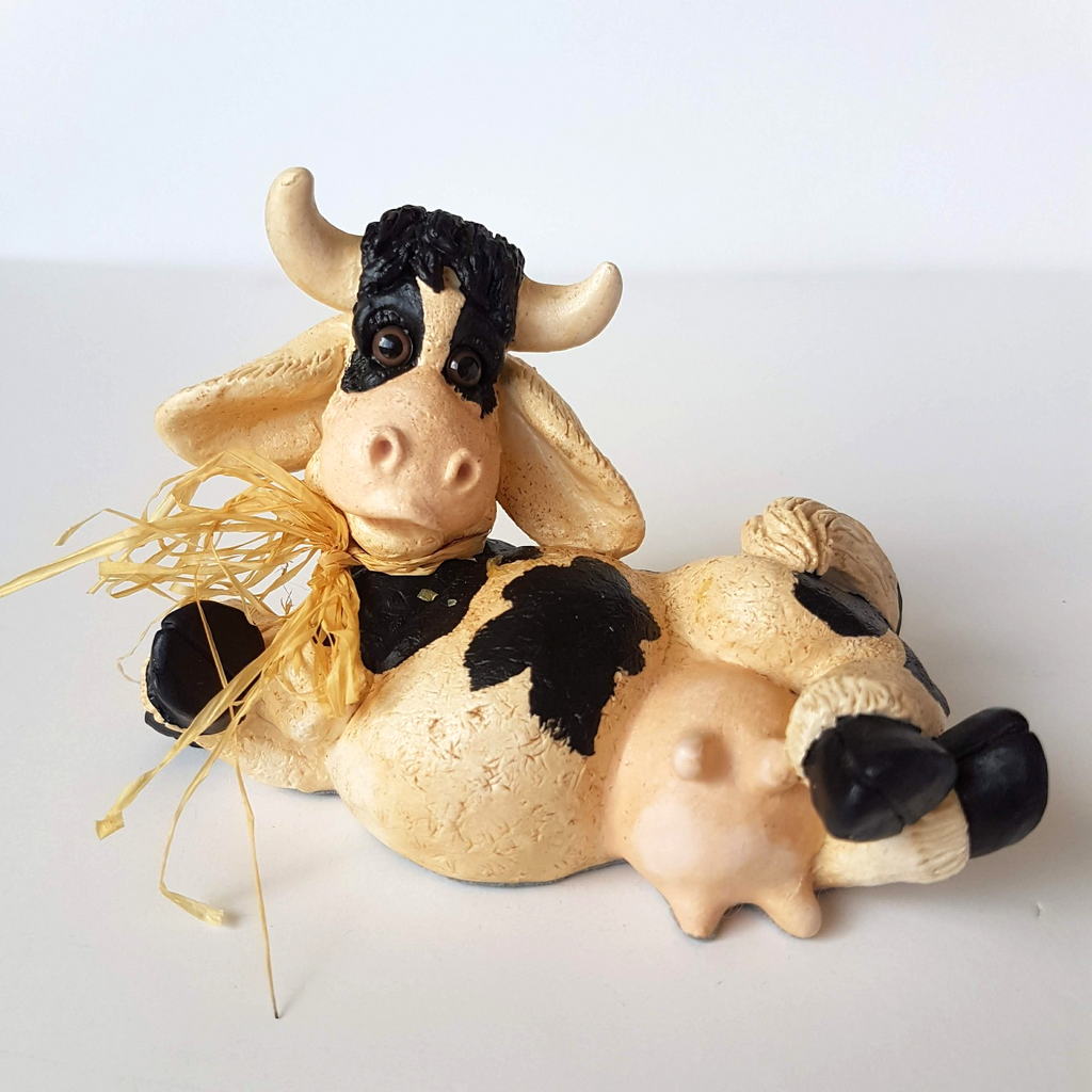 Vintage PETE APSIT COW Figure 1994 Statue Resin Holstein Collectible Black Beige1