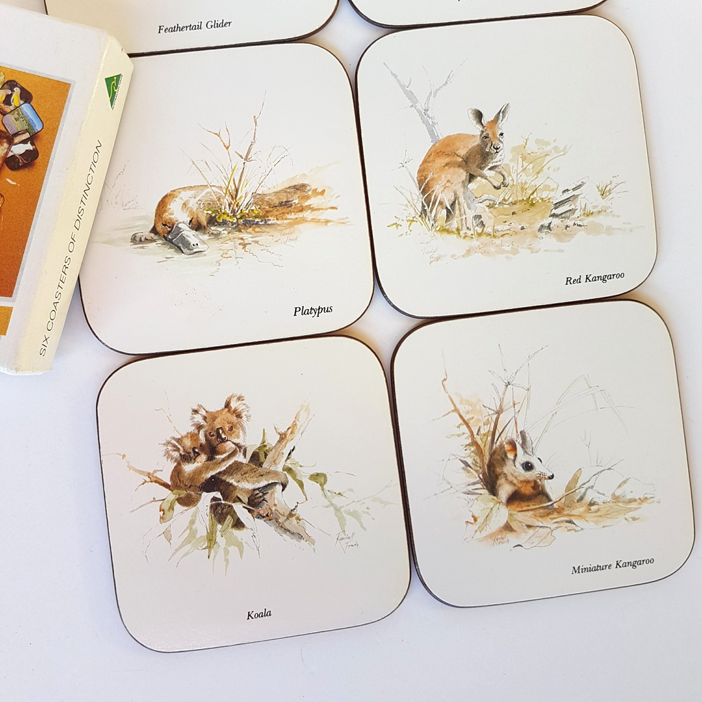 Australian Marsupials COASTER SET x 6 Watercolour Print Casa Collection Cork3