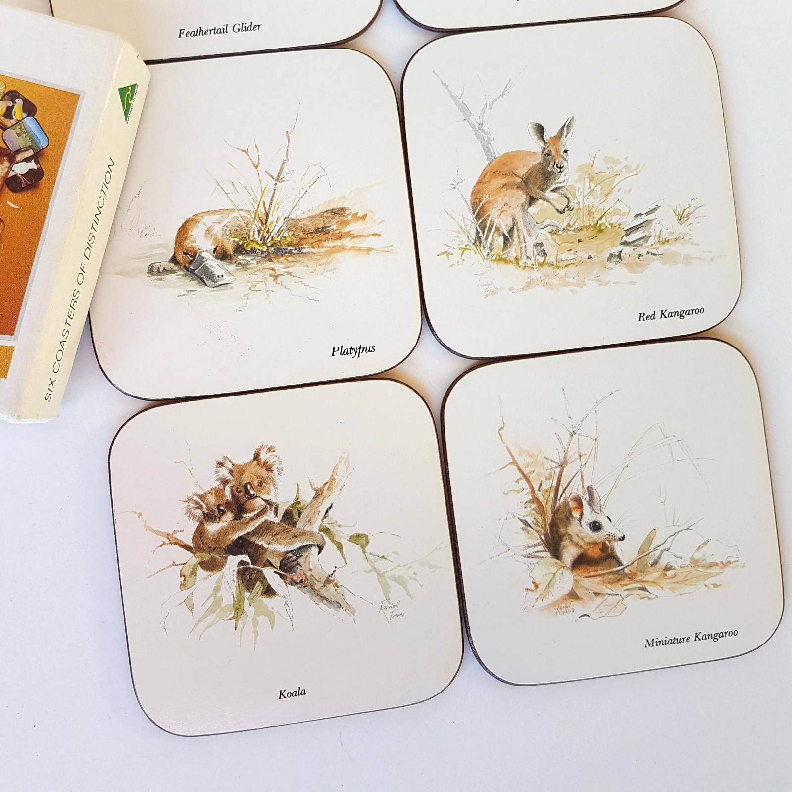 Australian Marsupials COASTER SET x 6 Watercolour Print Casa Collection Cork3