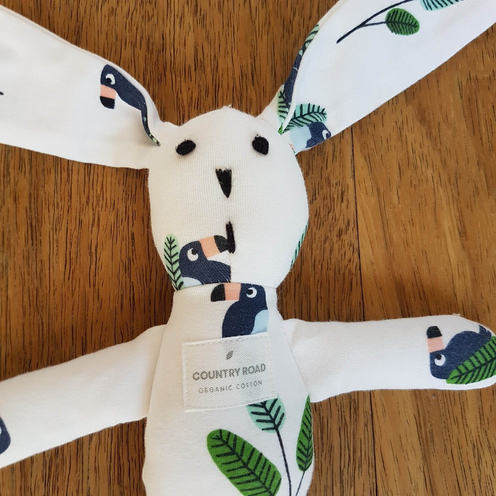 COUNTRY ROAD Baby Bunny Comforter Rabbit Plush Organic Cotton Tropical Birds1