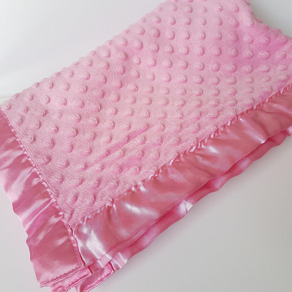 Pink BABY BLANKET 107x79cm Satin Edge Plush Fleece Comforter Minky Dot Cuddly0