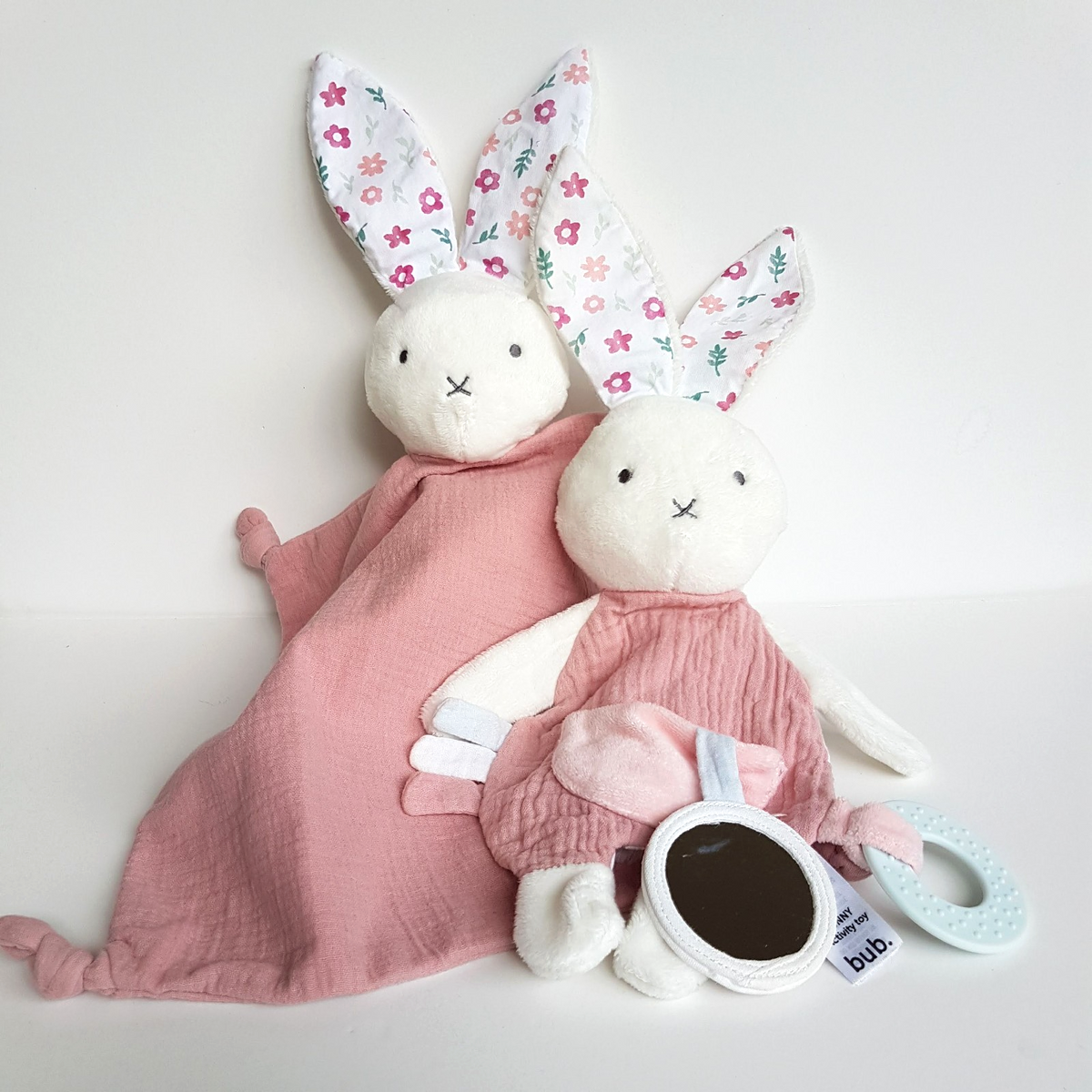 Bub BUNNY RABBIT Lovey ACTIVITY TOY Rattle Plush Security Comforter Soft Toy0