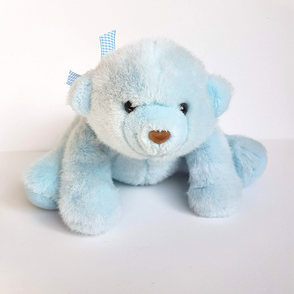 Vintage Tomfoolery BLUE TEDDY BEAR 25cm long Plush Soft Toy Stuffed Animal Cute0