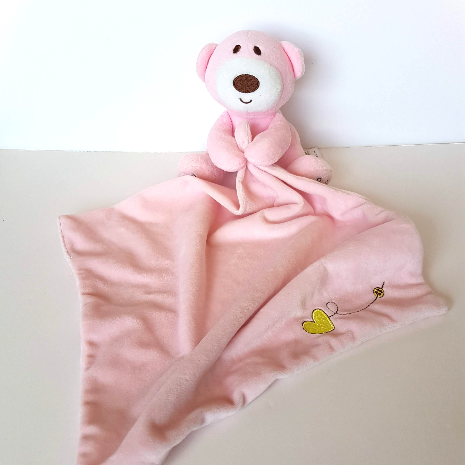 Ollie's Place PINK BEAR HEART Baby Lovey Plush Comforter Security Blanket Toy0