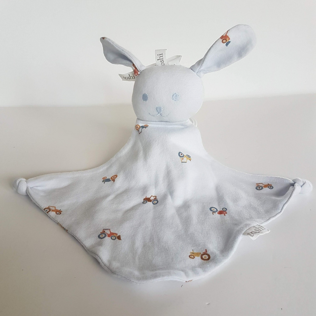 Toshi BUNNY RABBIT TRACTOR Blue Baby Lovey Security Blanket Comforter Soft Toy0