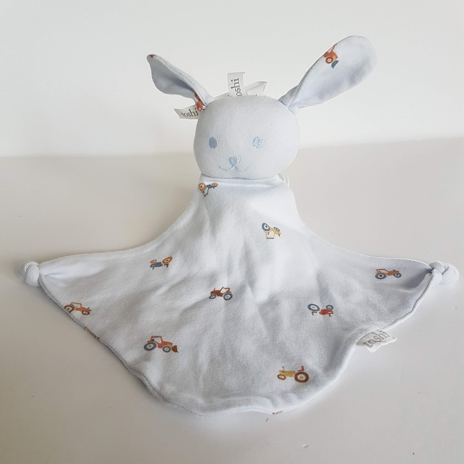 Toshi BUNNY RABBIT TRACTOR Blue Baby Lovey Security Blanket Comforter Soft Toy0