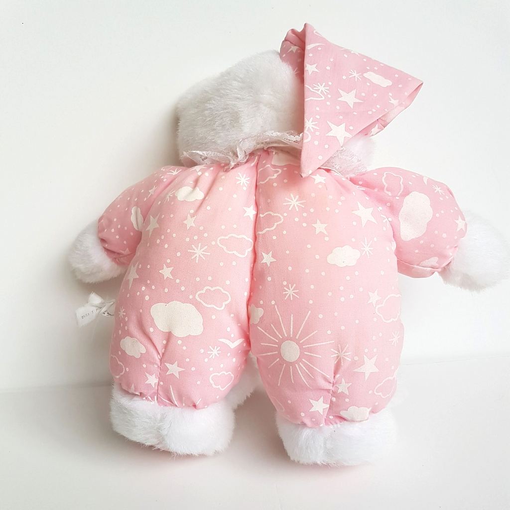 Vintage TEDDY IN BUNNY SLIPPERS Plush 34cm Pink Pyjamas Stuffed Animal Soft Toy10