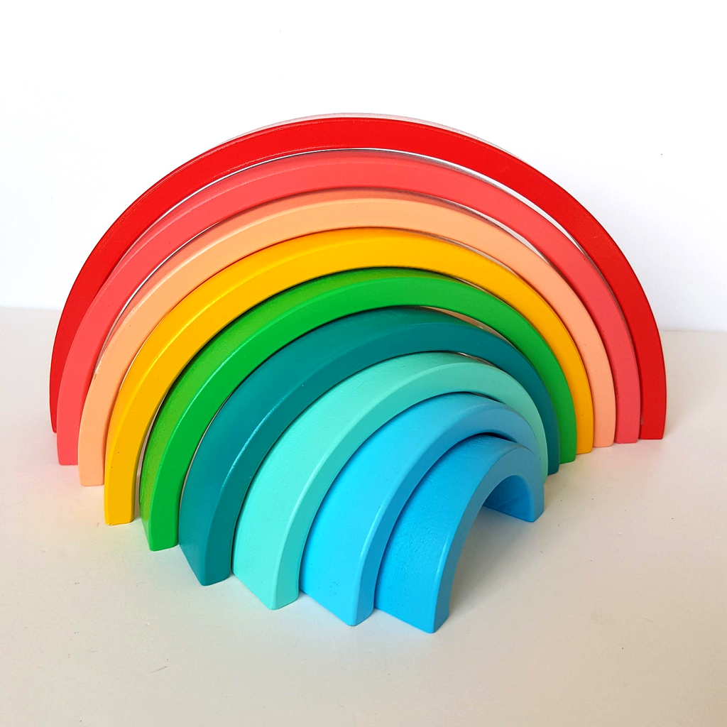 9pc Timber RAINBOW BLOCK SET Kids Play Blocks Wooden Activity Toys Colourful Toy1