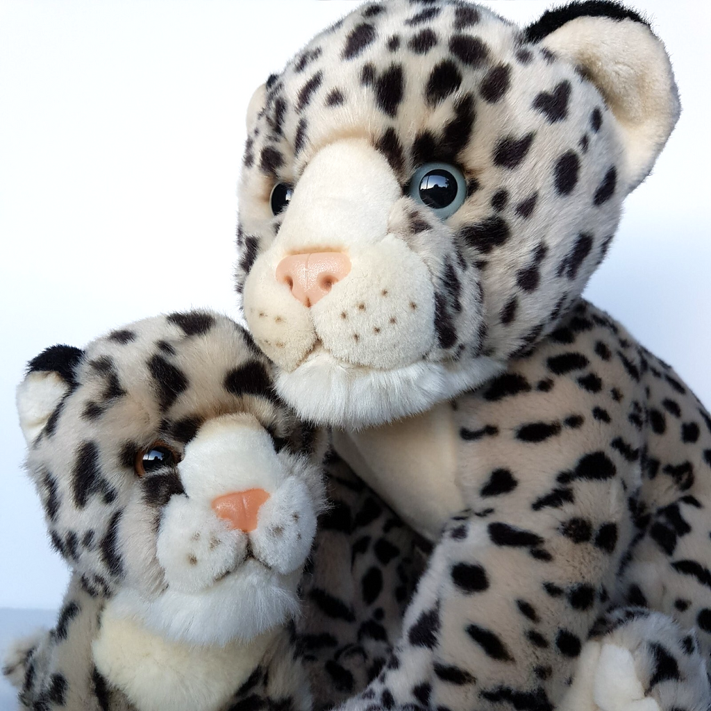 Mum & Baby SNOW LEOPARD Wild Cat SET Plush Cub Stuffed Animal Soft Toy KORIMCO3
