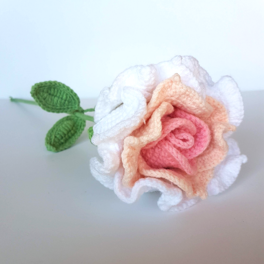 CROCHET ROSE FLOWER 44cm tall Stem Knitted Floral Pink Homewares Decor Decorate0