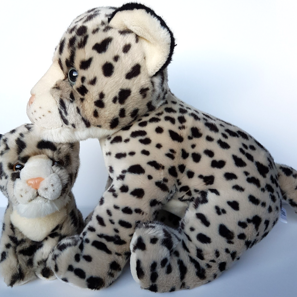 Mum & Baby SNOW LEOPARD Wild Cat SET Plush Cub Stuffed Animal Soft Toy KORIMCO4
