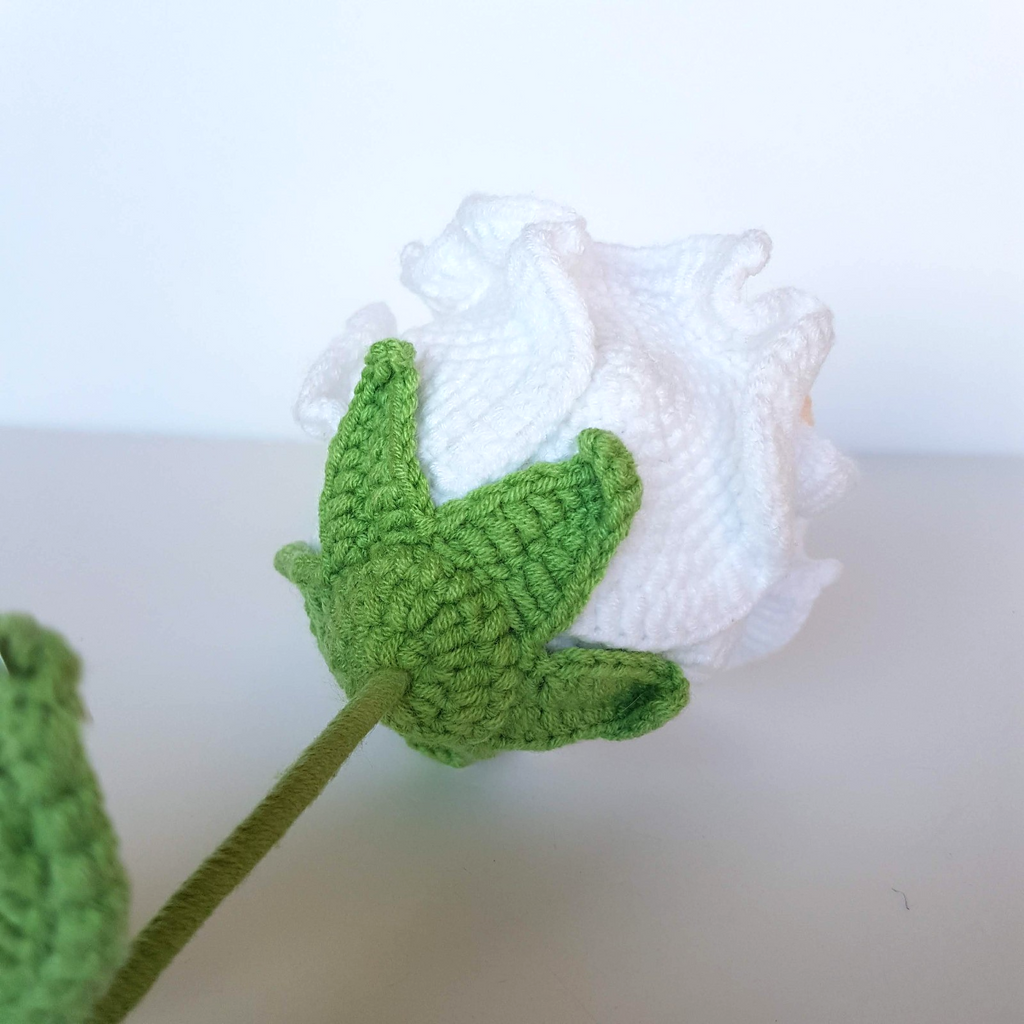 CROCHET ROSE FLOWER 44cm tall Stem Knitted Floral Pink Homewares Decor Decorate4