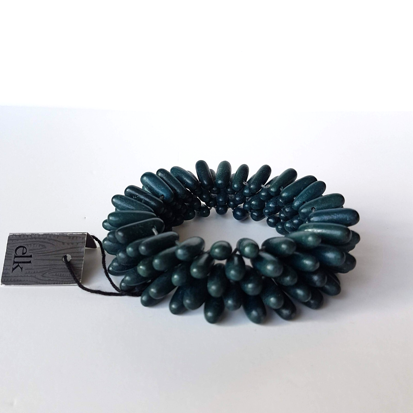 ELK Teal Wood Statement Chunky Beaded Bracelet Bangle Ocean Coral Look Arty TAGS2