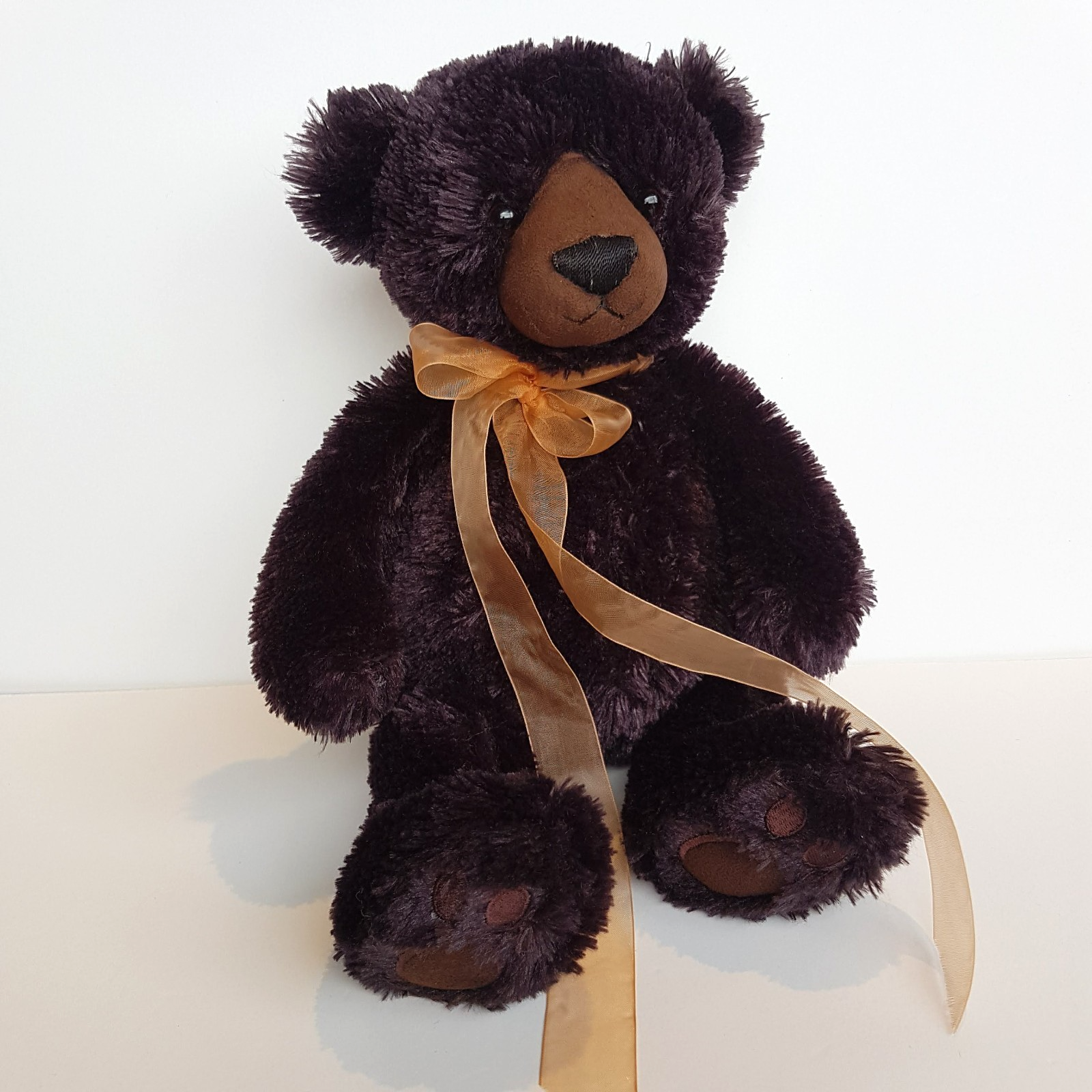 Gund MATISSE Teddy Bear Plush 36cm Stuffed Animal Soft Toy Floppy Dark Brown Bow0
