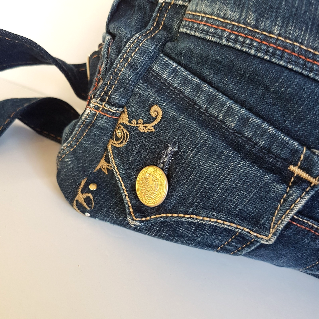 Handmade DENIM JEANS BACKPACK Bag Upcycled Rhinestone Embellished Vienus Jeans5