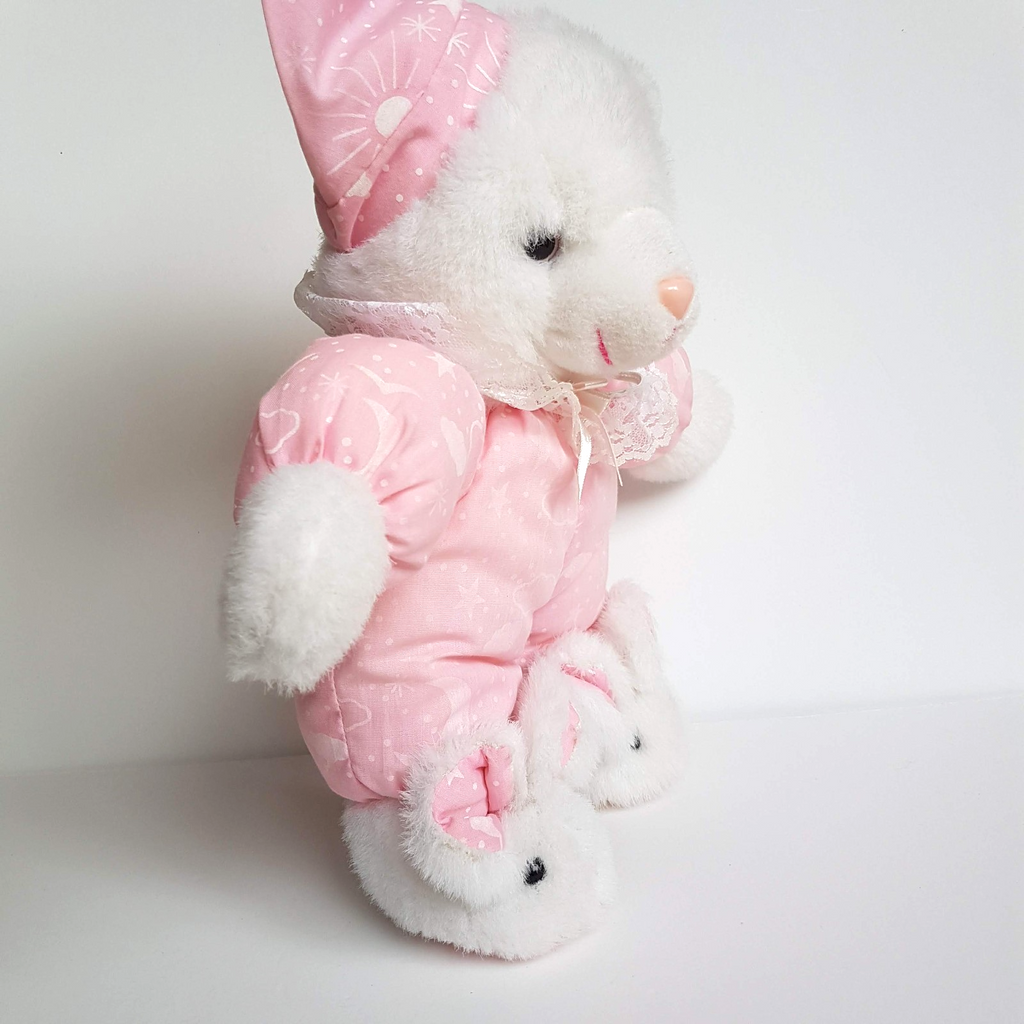 Vintage TEDDY IN BUNNY SLIPPERS Plush 34cm Pink Pyjamas Stuffed Animal Soft Toy8