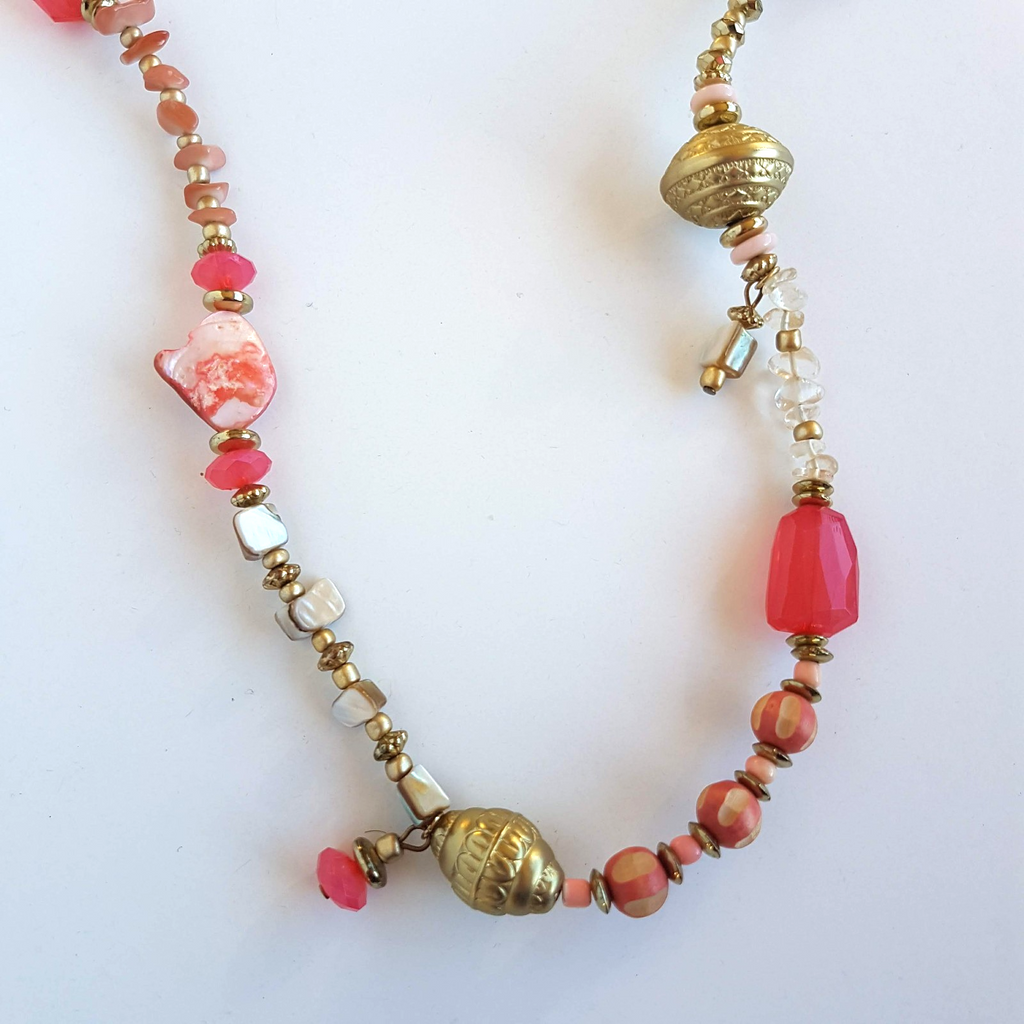 W Lane STRAND NECKLACE 82cm Peach Pink Beach Coastal Boho Fashion Jewellery1