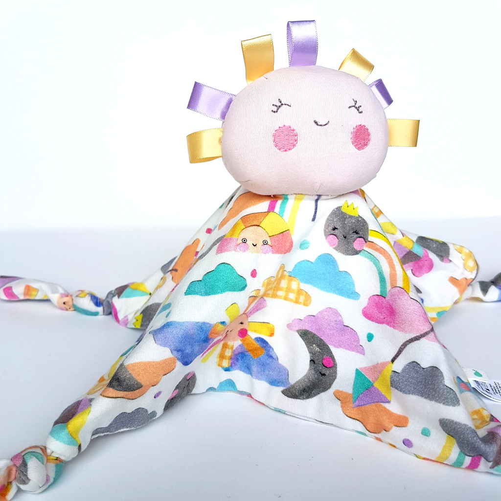 Little Green SUN CLOUD RAINBOW Baby Comforter Security Blanket Laura Blythma2