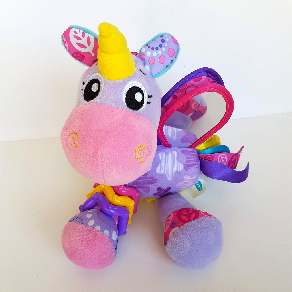 Playgro HAPPY UNICORN Clip On Pram Baby Activity Toy Plush Rattle Mirror Crinkle2