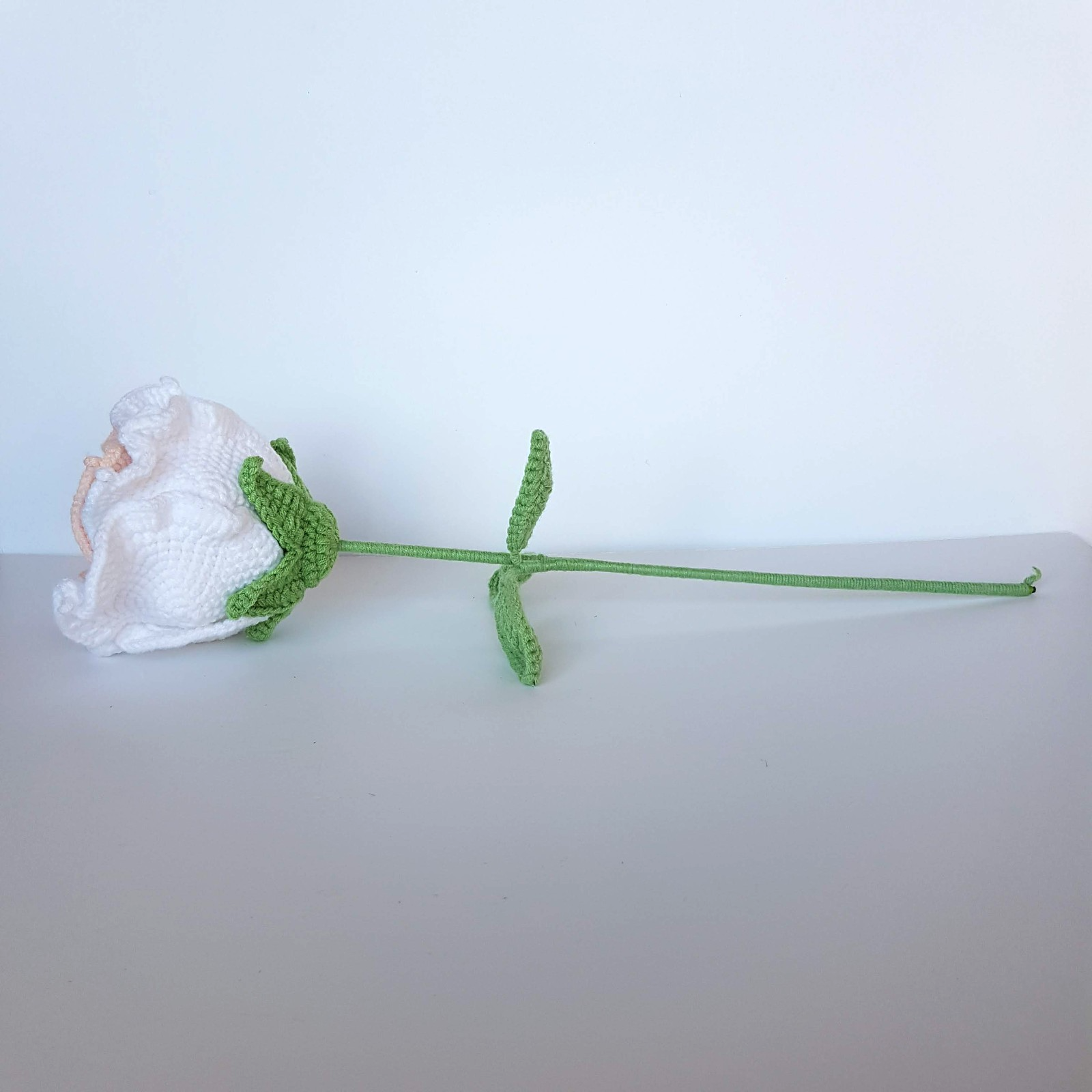 CROCHET ROSE FLOWER 44cm tall Stem Knitted Floral Pink Homewares Decor Decorate3