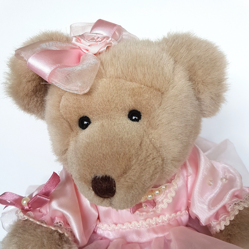 Pretty Dressed TEDDY BEAR Pink Organza Rose Pearl Tulle Stuffed Animal Soft Toy2