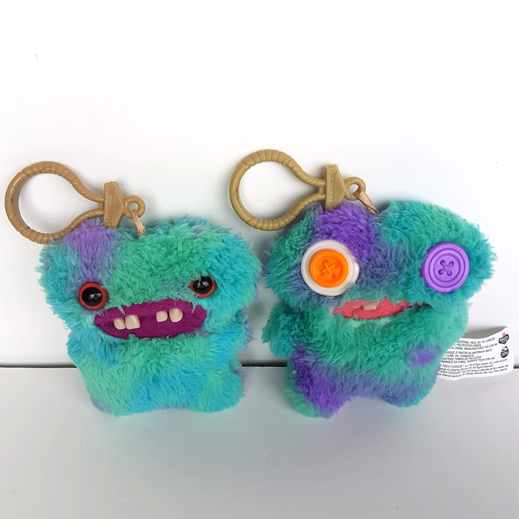2 FUGGLER KEYRINGS Clips On Funny Ugly Monster Plush Tongue Teeth Toy Accessory3