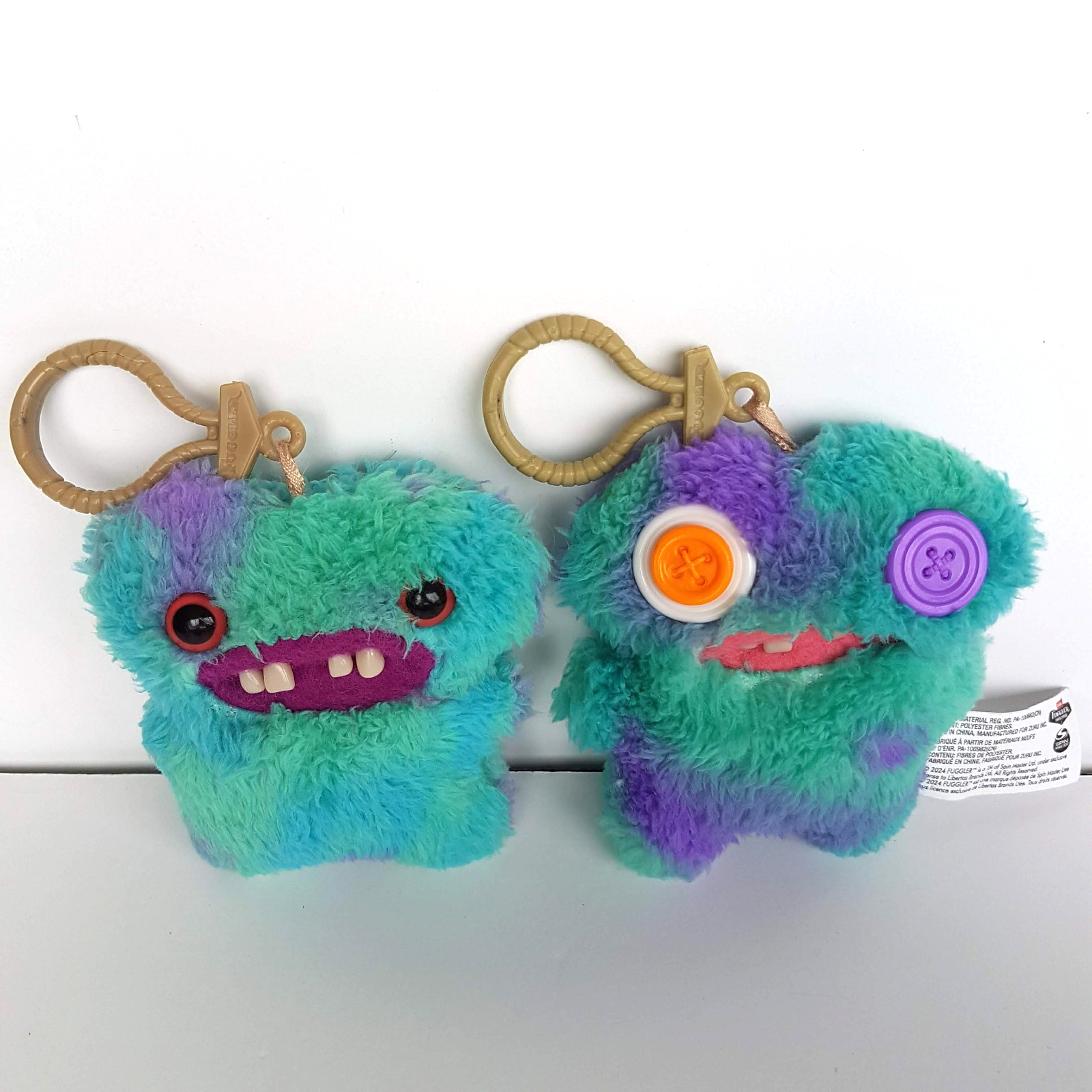 2 FUGGLER KEYRINGS Clips On Funny Ugly Monster Plush Tongue Teeth Toy Accessory3