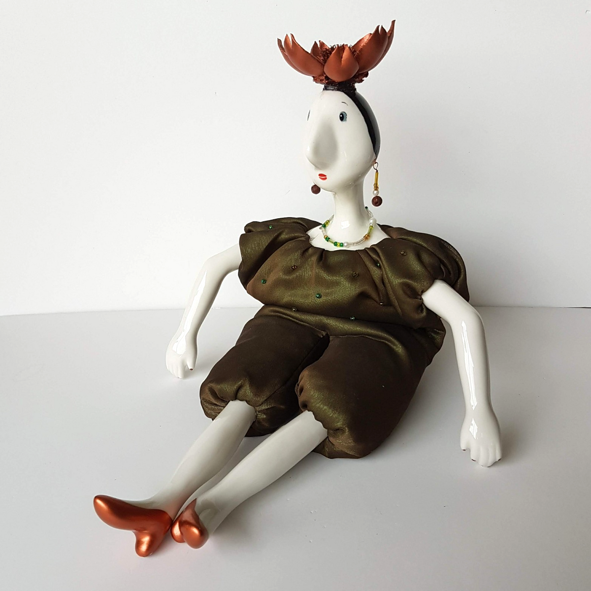 VINTAGE Porcelain HALF DOLL with Arms Legs Floppy 43cm French Artist Poupee Doll0