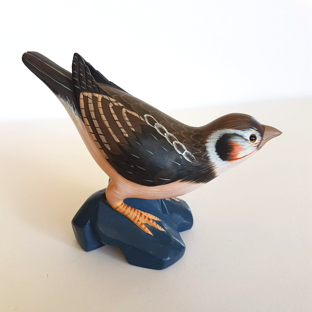 Vintage FINCH BIRD Figure Soapstone Sculpture 10cm Hand Painted Glass Eye HEAVY1