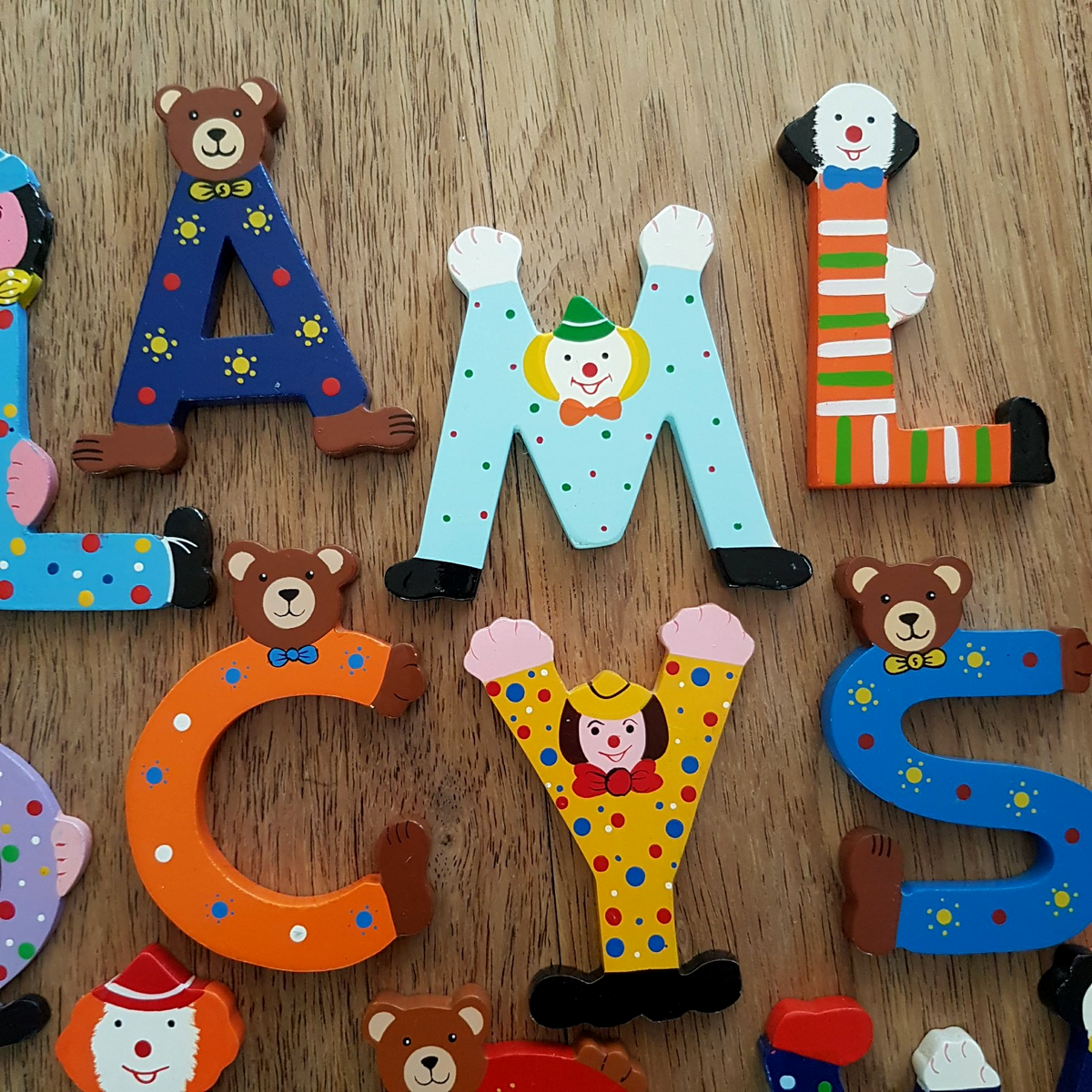 Hand Painted CLOWN WOOD LETTERS Bear Alphabet Lot Kids Name Letters (NOT SEVI)2