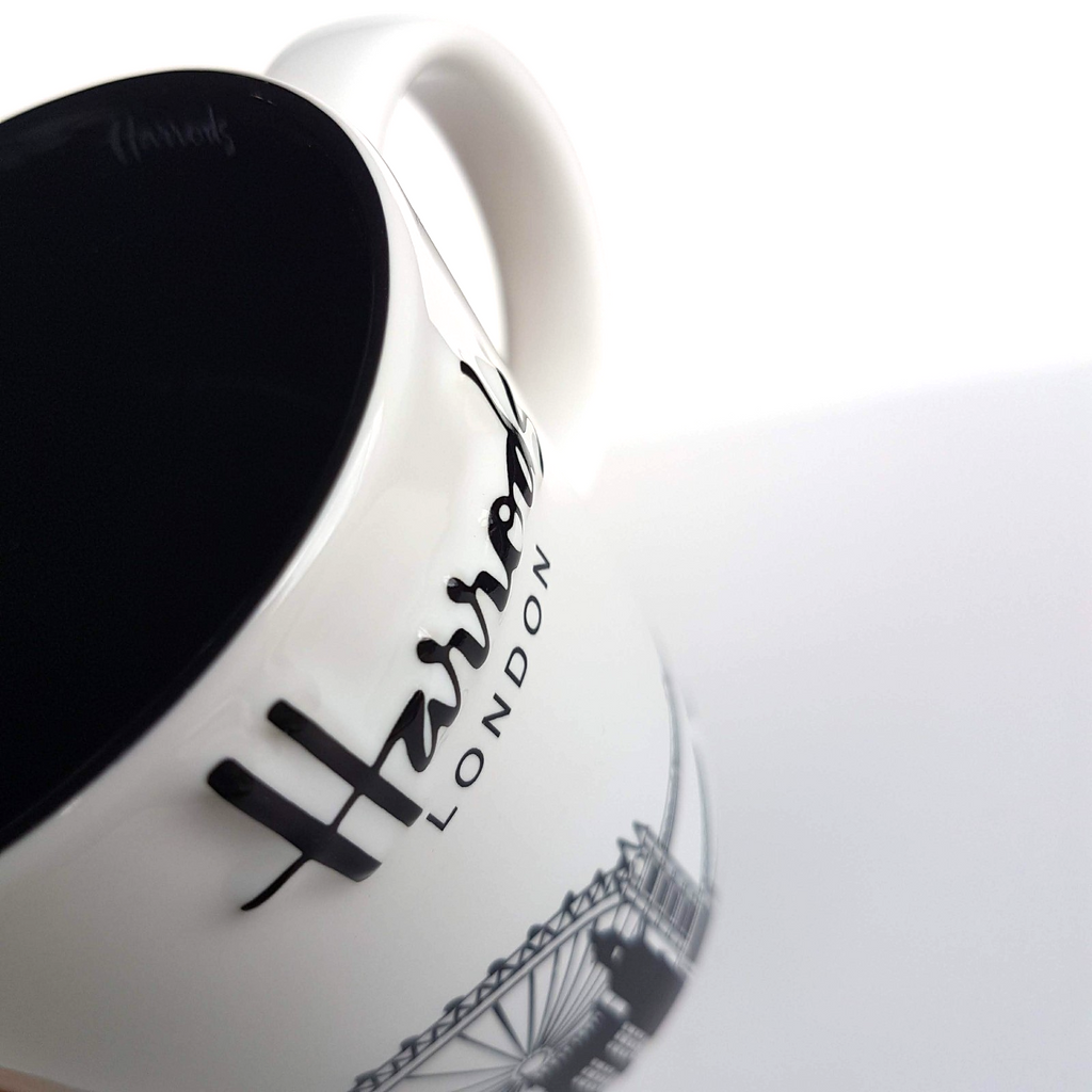 Harrods London SKYLINE Coffee Mug Black White Big Ben Eye Bridge Collectible Cup9