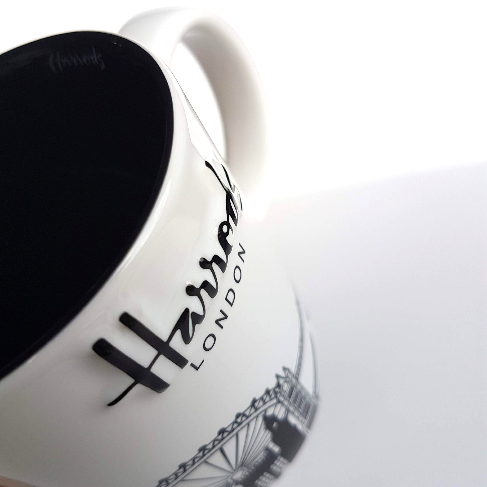 Harrods London SKYLINE Coffee Mug Black White Big Ben Eye Bridge Collectible Cup9
