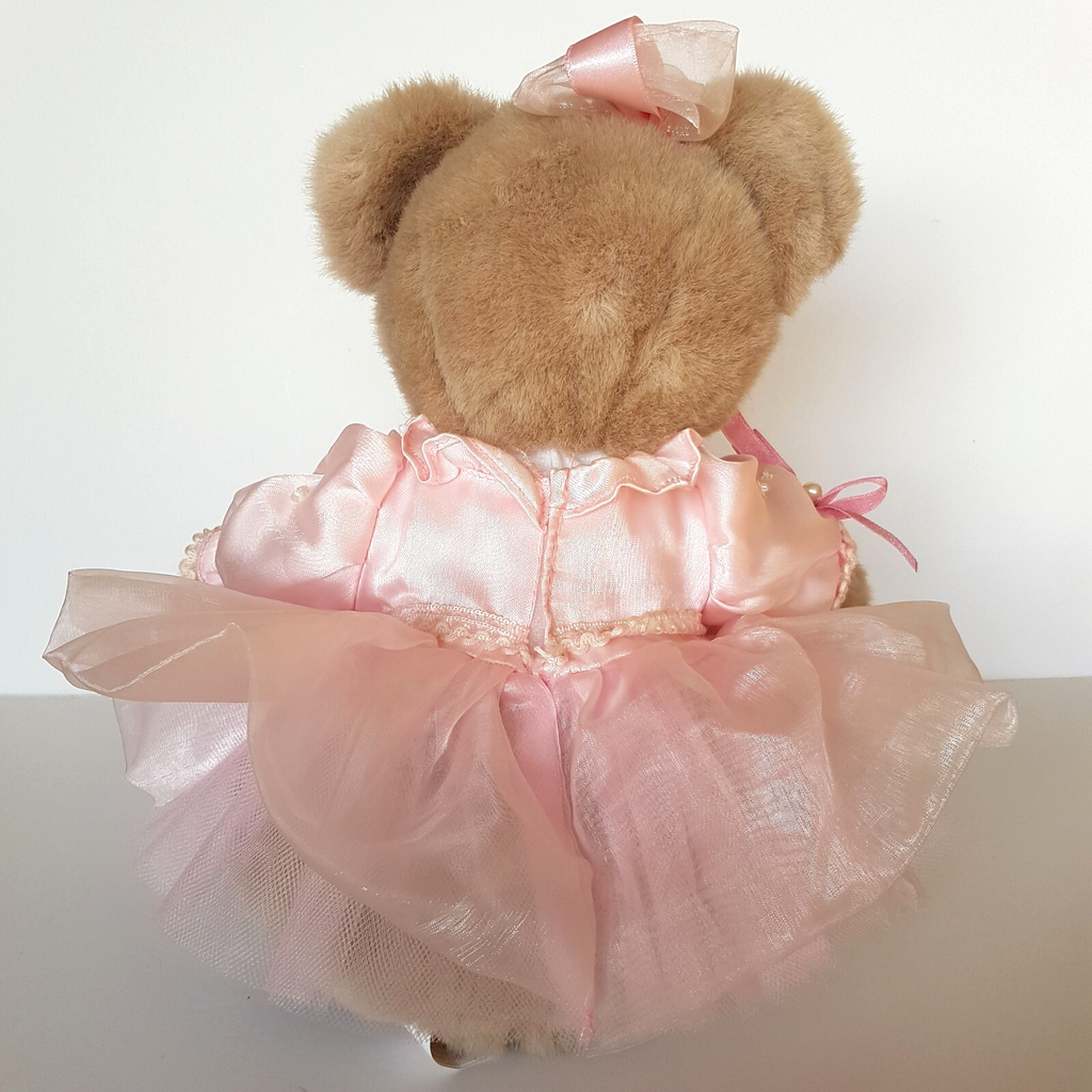 Pretty Dressed TEDDY BEAR Pink Organza Rose Pearl Tulle Stuffed Animal Soft Toy9