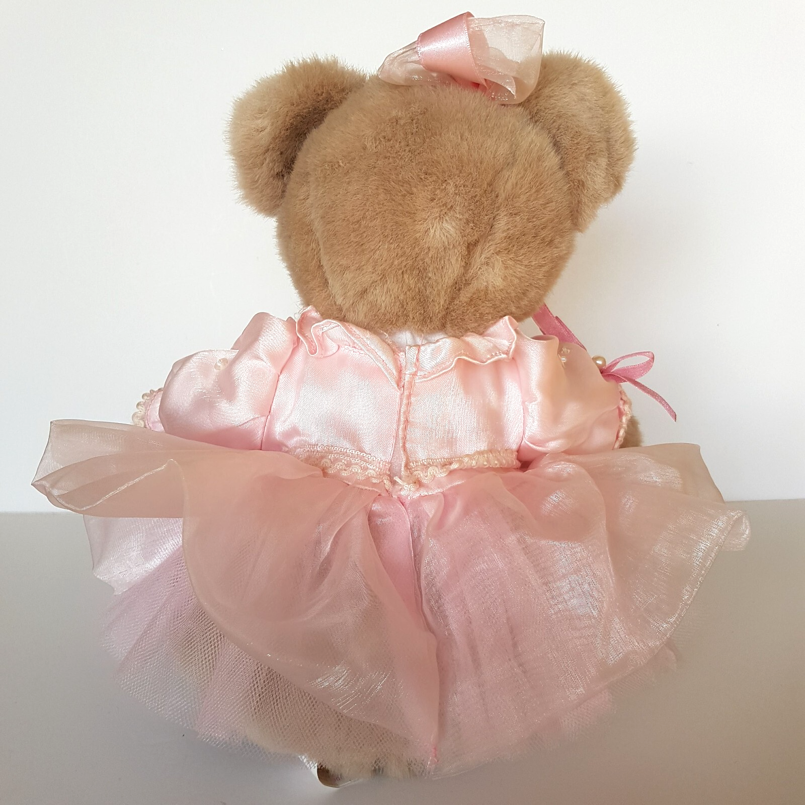 Pretty Dressed TEDDY BEAR Pink Organza Rose Pearl Tulle Stuffed Animal Soft Toy9