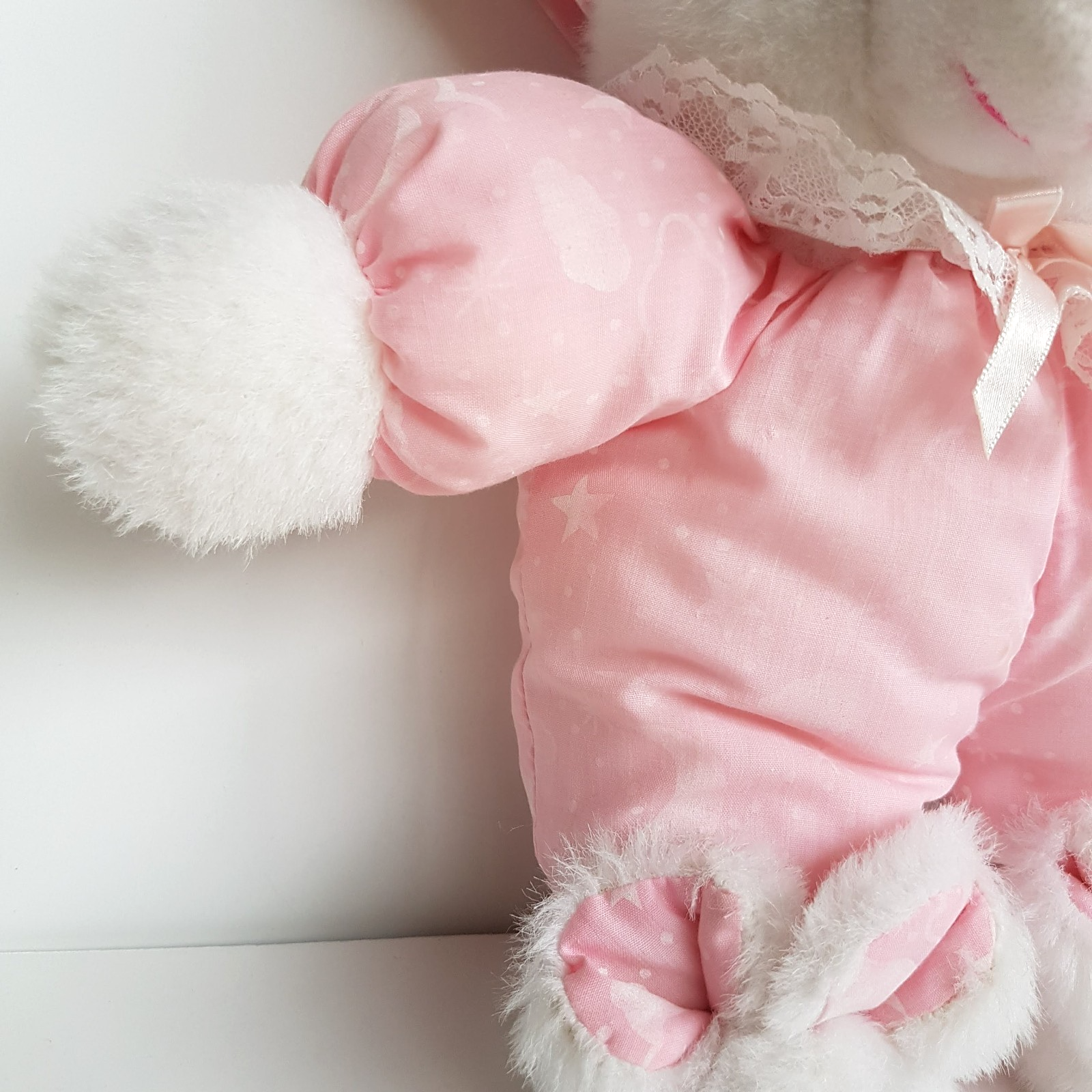 Vintage TEDDY IN BUNNY SLIPPERS Plush 34cm Pink Pyjamas Stuffed Animal Soft Toy2
