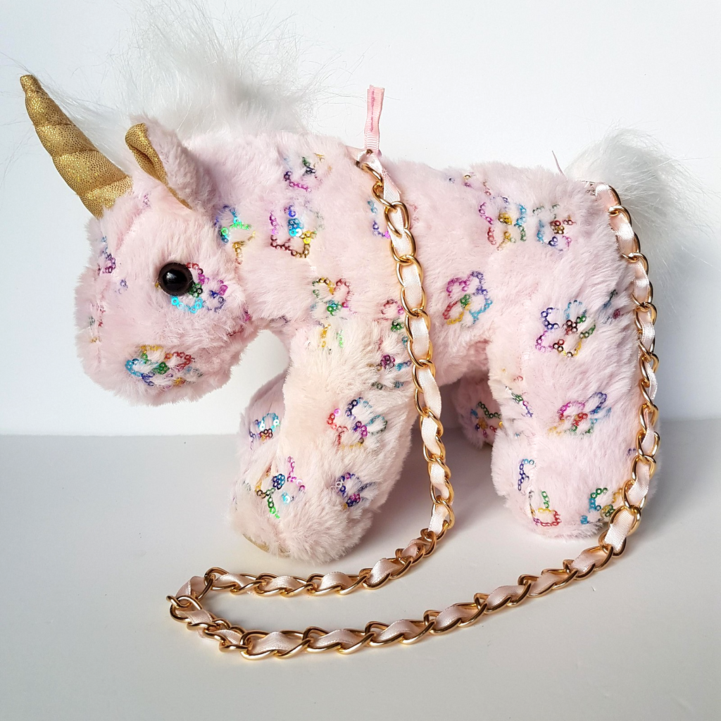Olly & Me UNICORN BAG PLUSH Pink Flower Sequin CUTE Kids Bag Purse Rainbow Toy0