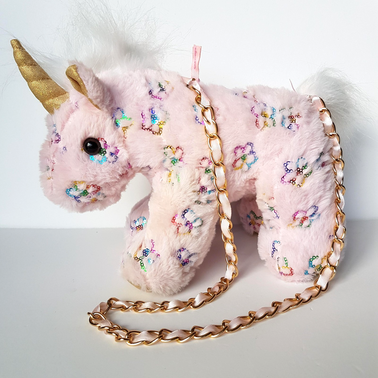 Olly & Me UNICORN BAG PLUSH Pink Flower Sequin CUTE Kids Bag Purse Rainbow Toy0
