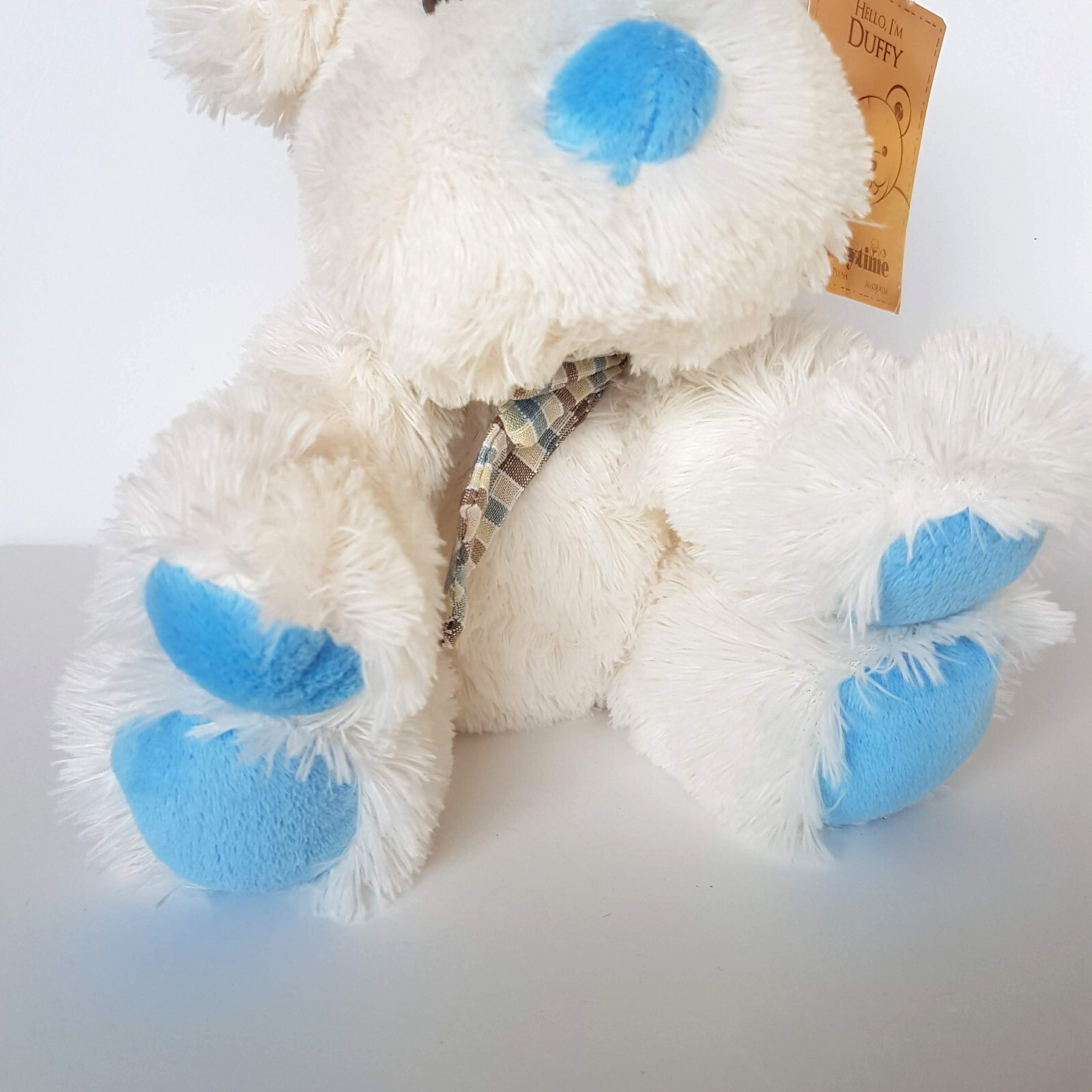 DUFFY WHITE PUPPY DOG Plush 20cm Stuffed Animal TAGS Pet Soft Toy Bow Teddy Time3