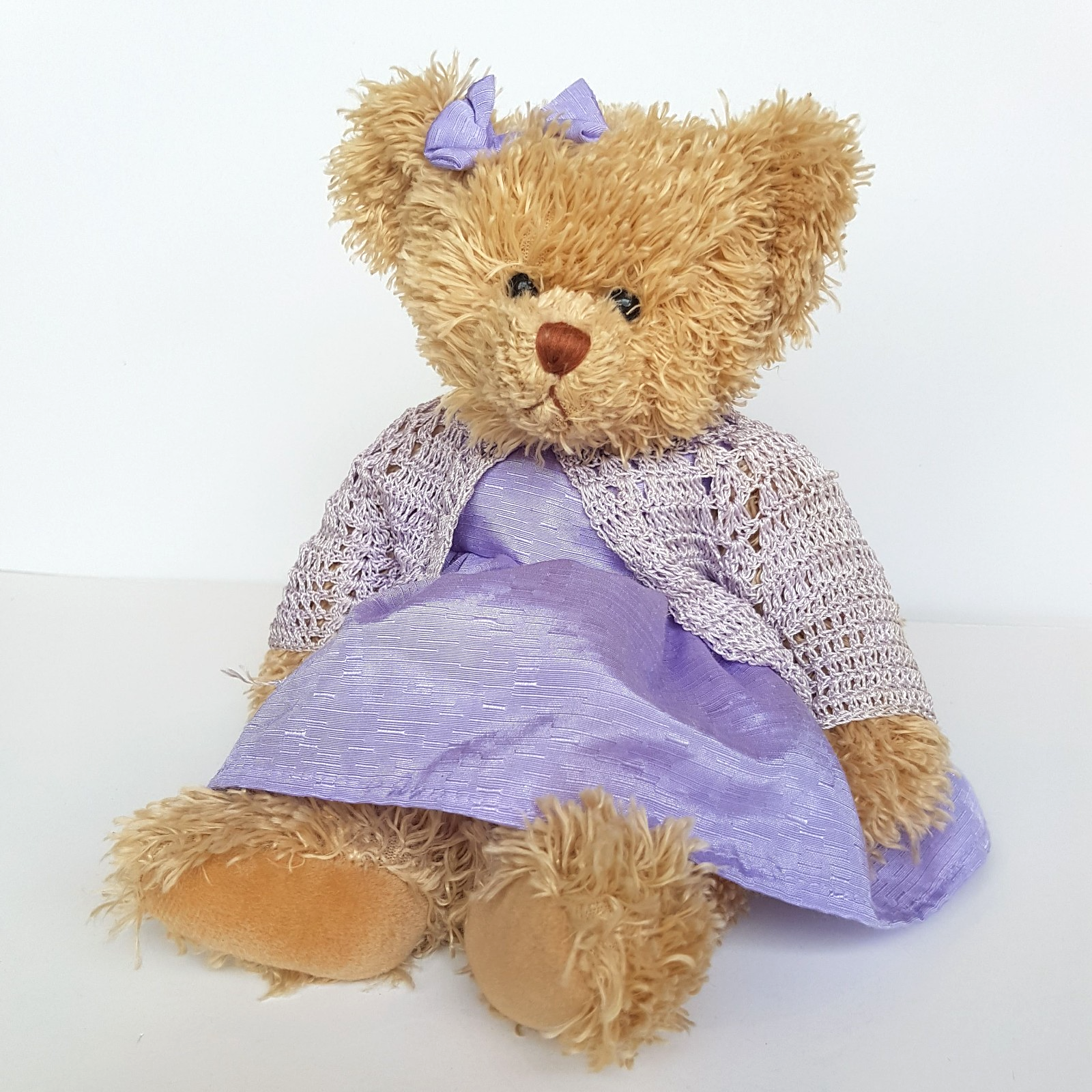 Pretty LAVENDER Teddy Bear PURPLE Dress Cardigan 30cm Soft Toy Stuffed Animal0