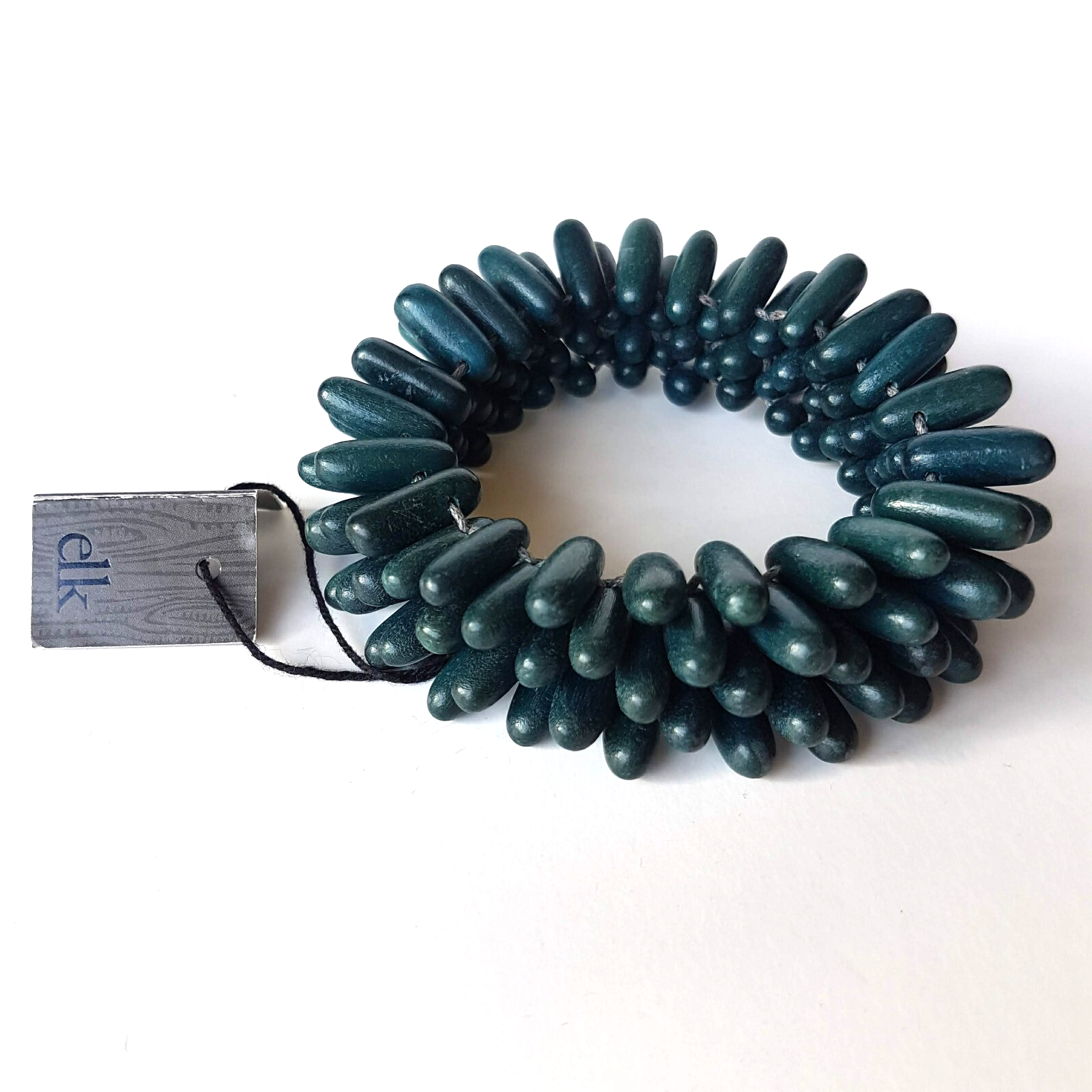 ELK Teal Wood Statement Chunky Beaded Bracelet Bangle Ocean Coral Look Arty TAGS0