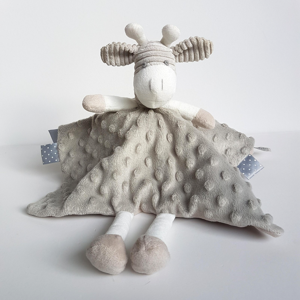 ES Kids GREY GIRAFFE Lovey Soft Toy Sleep Comforter Security Blanket Minky Dot0