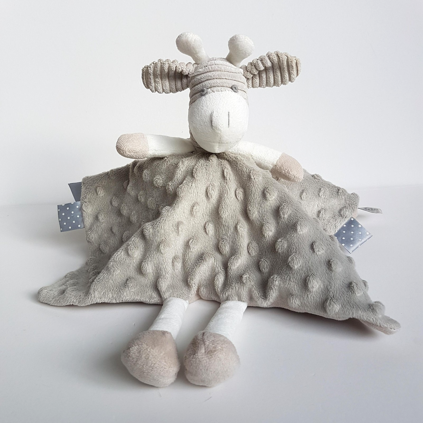 ES Kids GREY GIRAFFE Lovey Soft Toy Sleep Comforter Security Blanket Minky Dot0