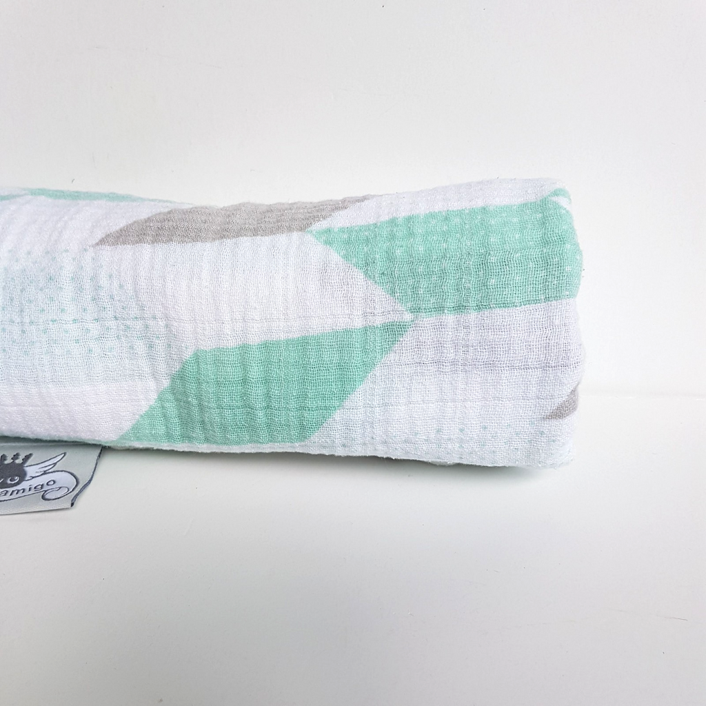 Weegoamigo MUSLIN WRAP Swaddle Baby Blanket Green White Geometric 100% Cotton3