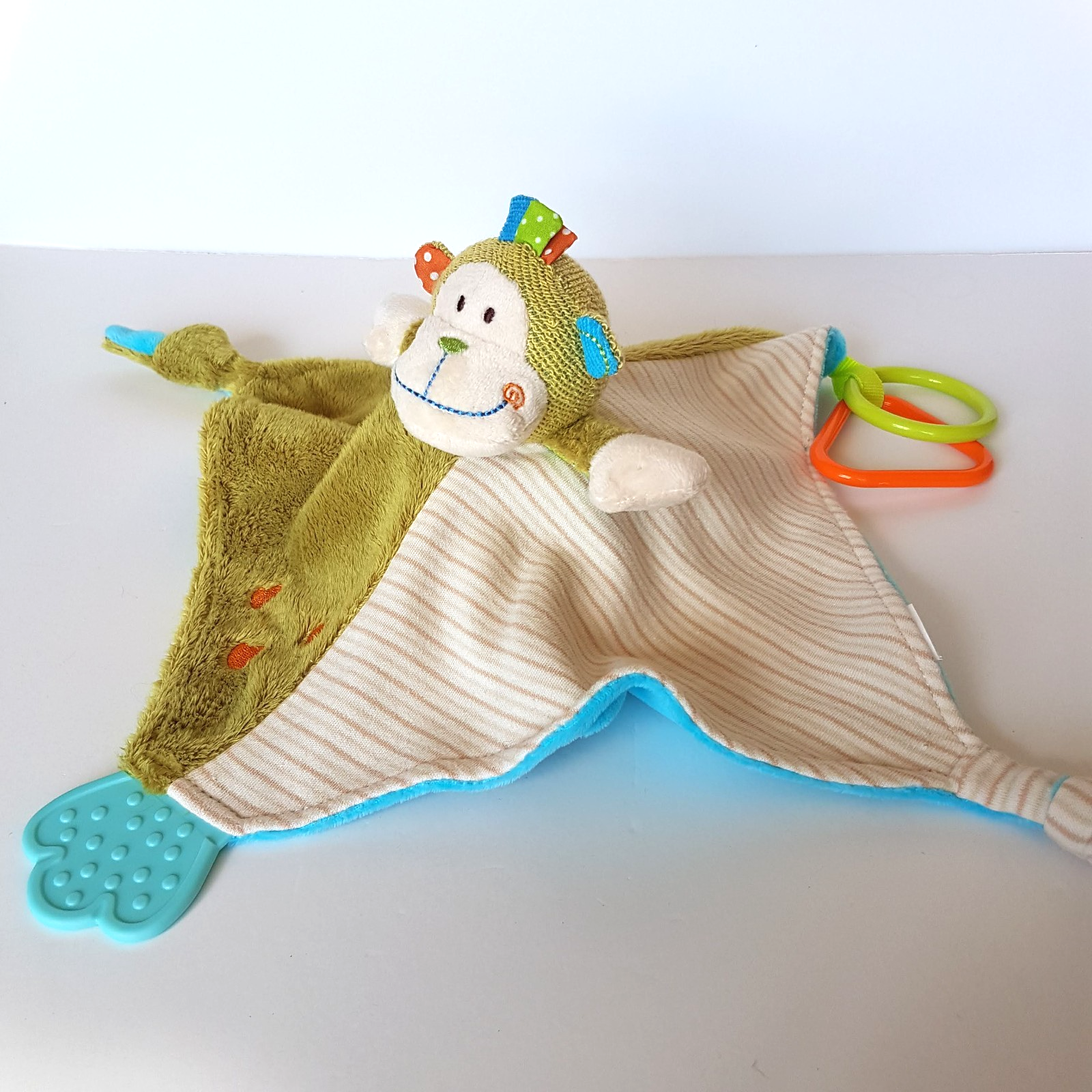 Baby Boo MONKEY Baby Lovey Rattle Plush Comforter Security Blanket Soft Toy0