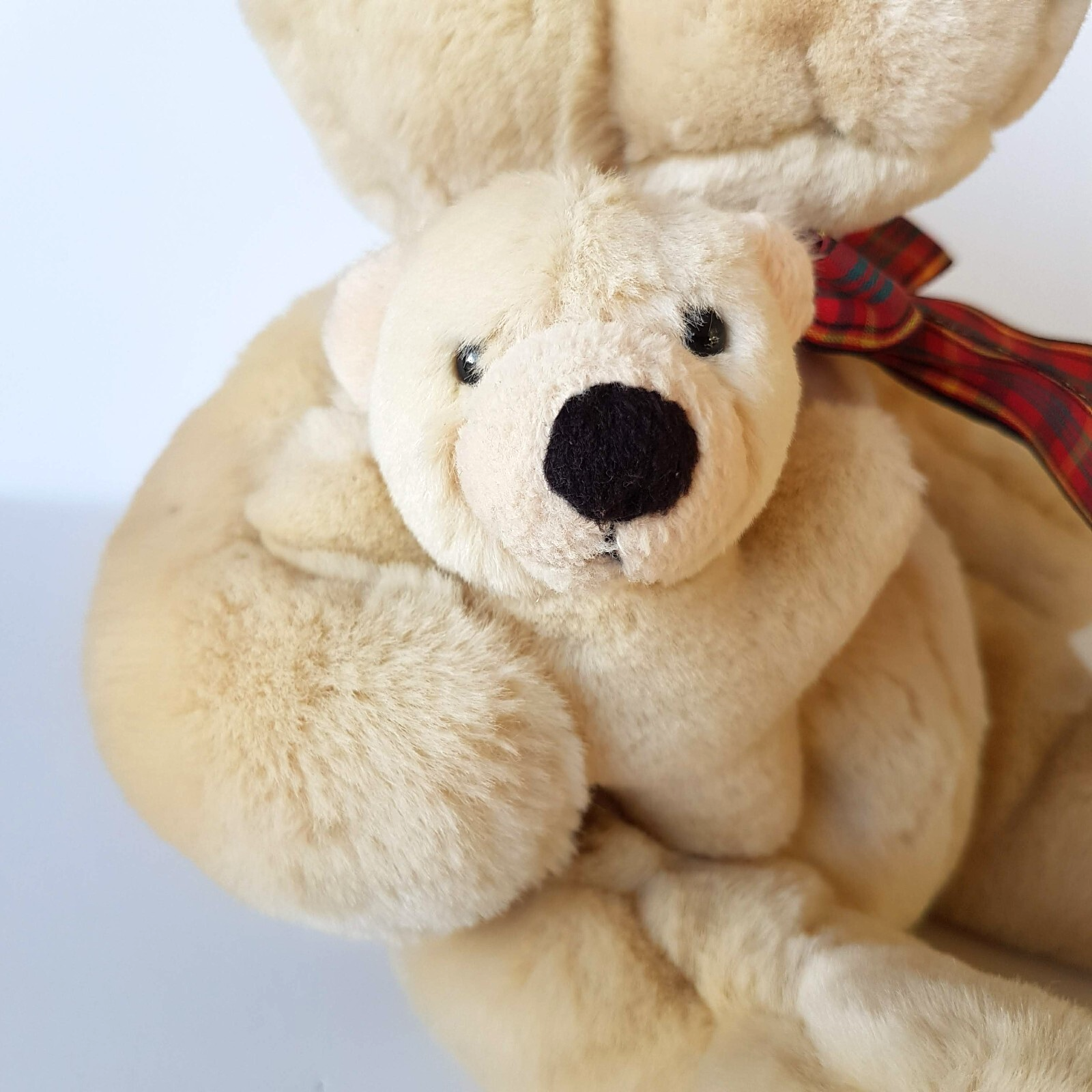 Teddy Bear MUM & BABY BEAR Plush Cream Stuffed Animal Super Soft Toy Tartan Bow9