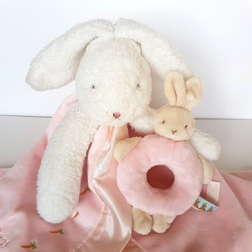 Bunnies By The Bay LOVEY + RATTLE SET Plush Security Comforter Blanket Soft Toy2